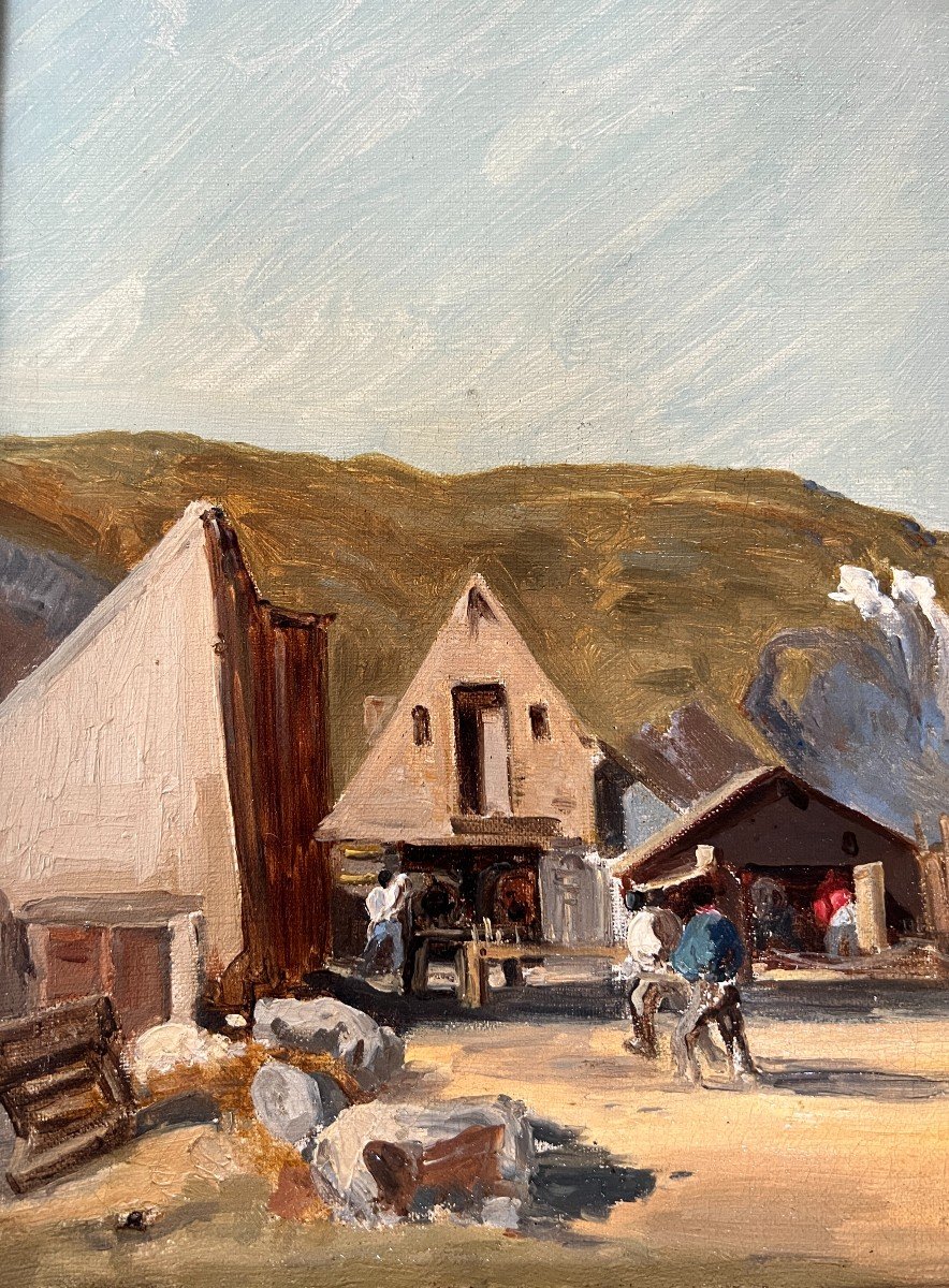 French Impressionist School - Fishing Village, Normandy, Circa 1880. Monogrammed Ag-photo-2