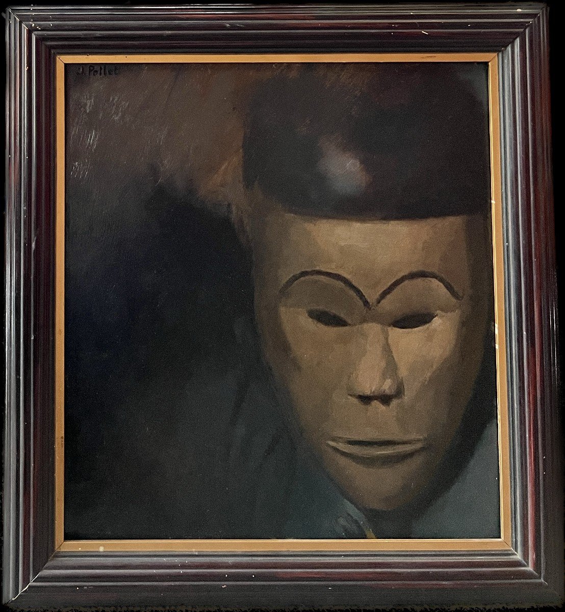Jules Pollet (1870-1941) - Cubism, Asian Mask, Circa 1915 - Oil On Copper