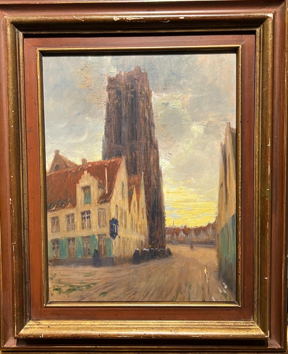 French School Circa 1900 - Belgium, The Malines Cathedral - Beguinage