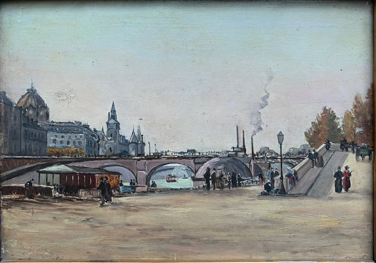 Ecole Française Vers 1890 - Quais à Paris-photo-2