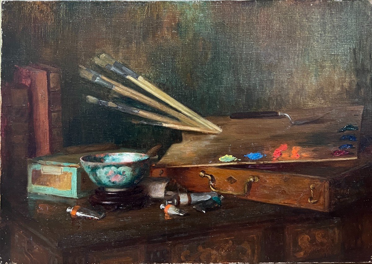 Marthe Moisset (1871 - 1945) -  La Palette Et Les Brosses De L’artiste, 1906