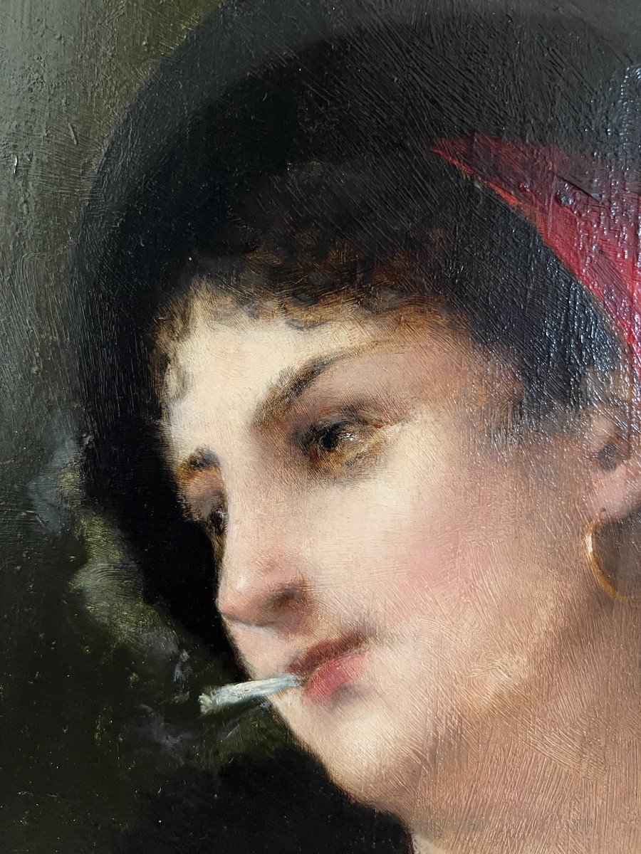 Emile-henri Laporte (1841-1919) - Jeune Femme &agrave; La Cigarette, 1880-photo-2
