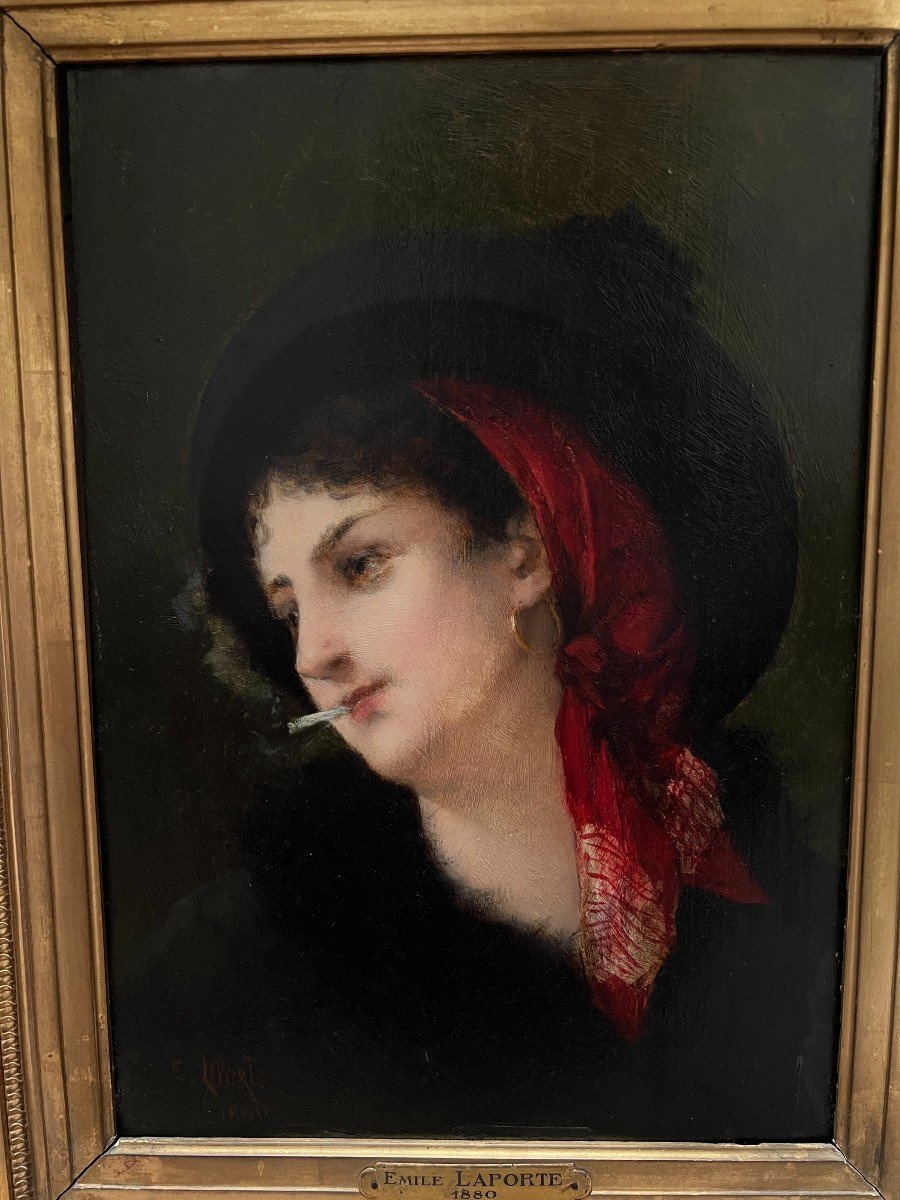 Emile-henri Laporte (1841-1919) - Jeune Femme &agrave; La Cigarette, 1880-photo-4