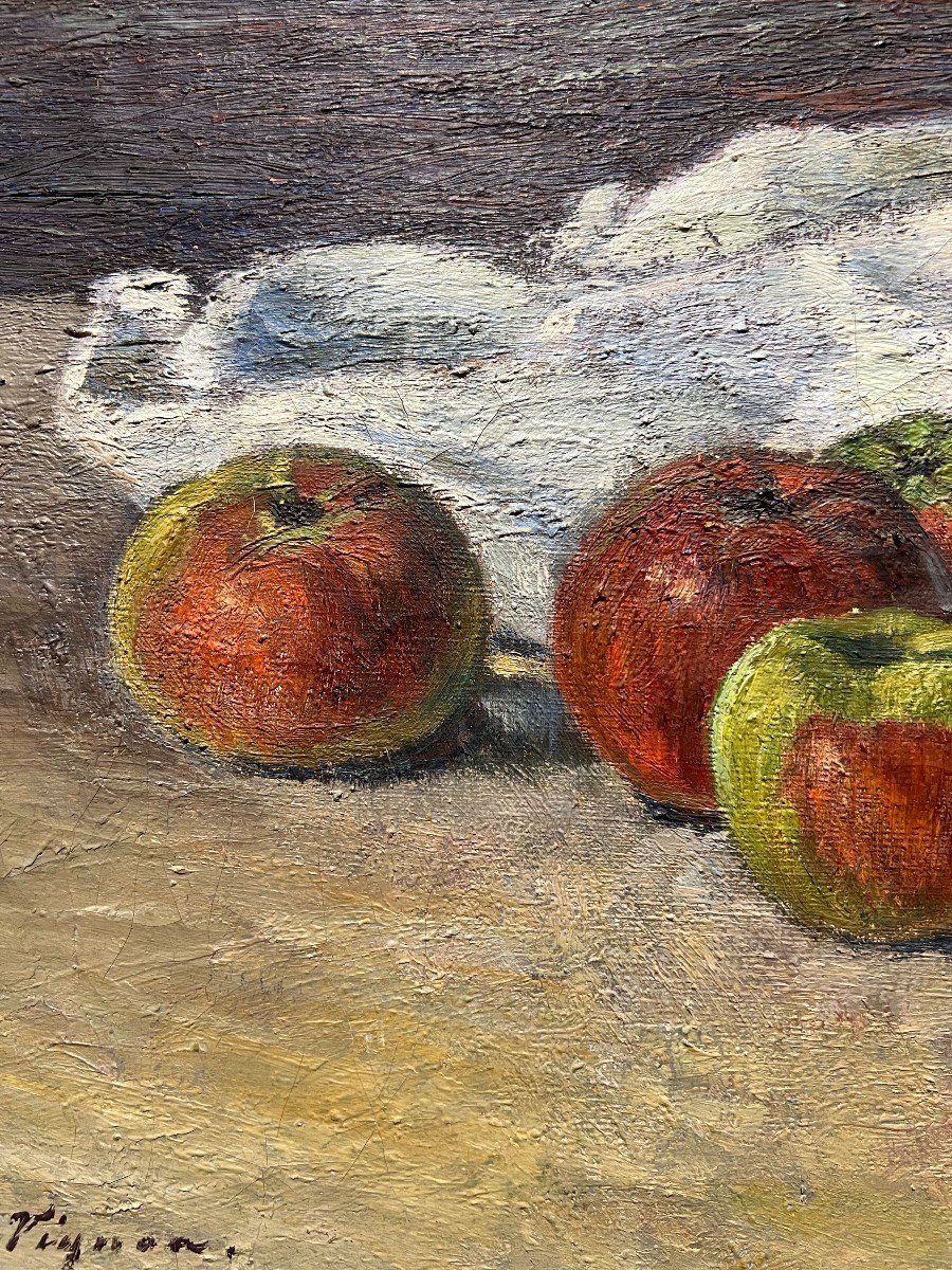 Victor Vignon (1847-1909) - Nature Morte Aux Pommes Et à La Nappe, Circa 1890-photo-1