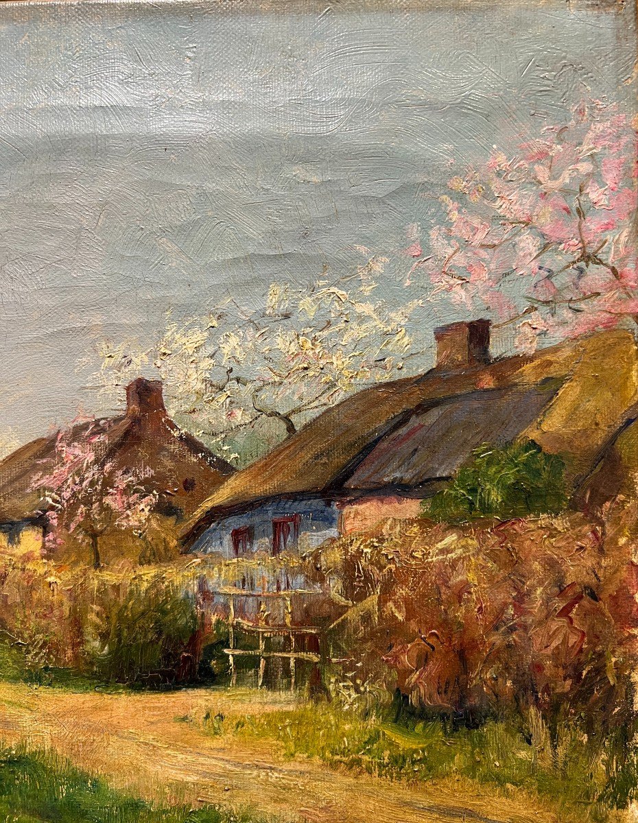 Henri Berchmans (1856-1911)- Farm And Cherry Blossoms - Signed-photo-4