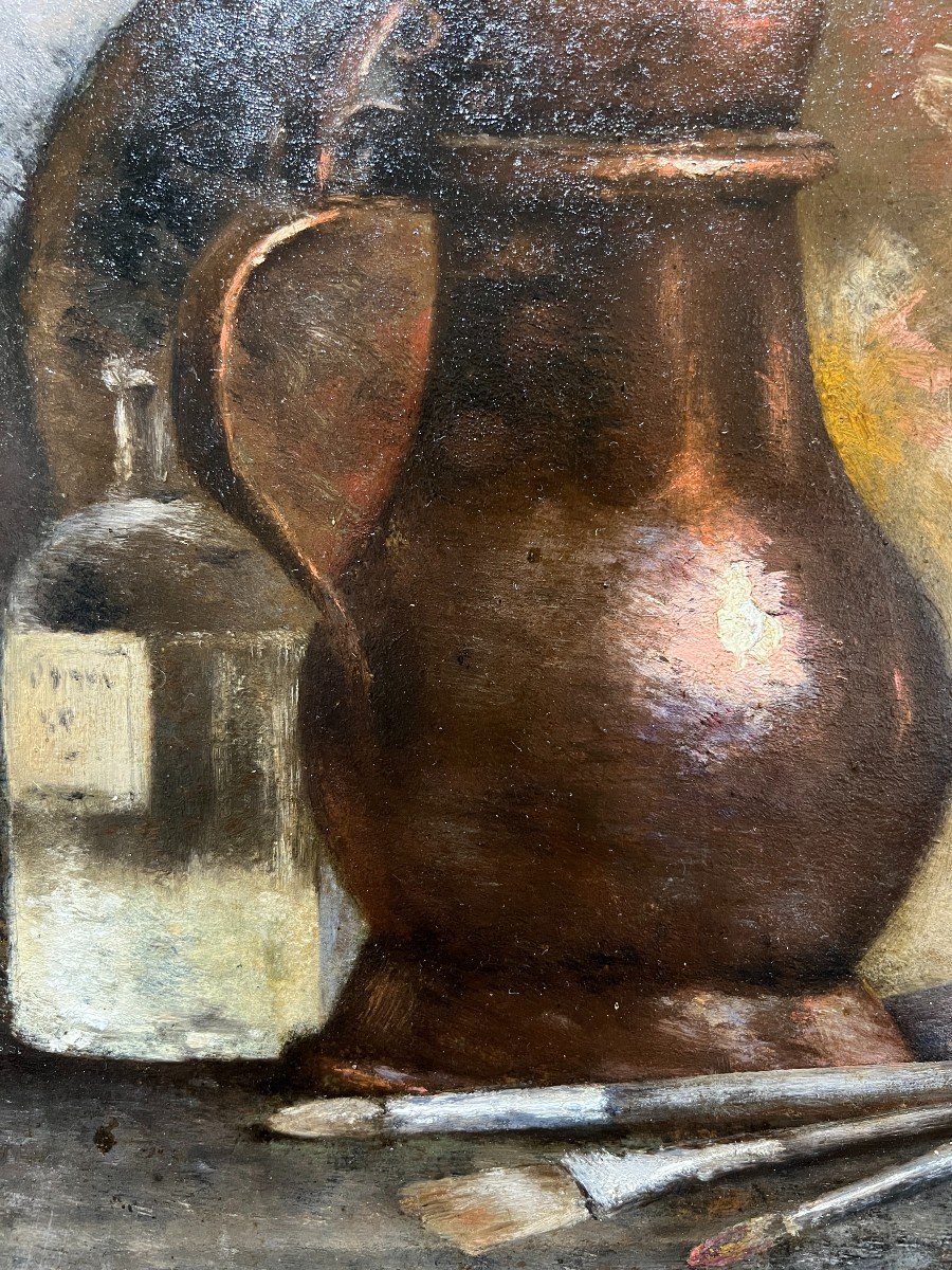 French Impressionist School - Palette, Tubes Of Colors And Brushes, Monogram Lb, 1890-photo-2