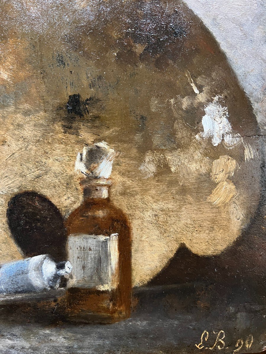 French Impressionist School - Palette, Tubes Of Colors And Brushes, Monogram Lb, 1890-photo-4