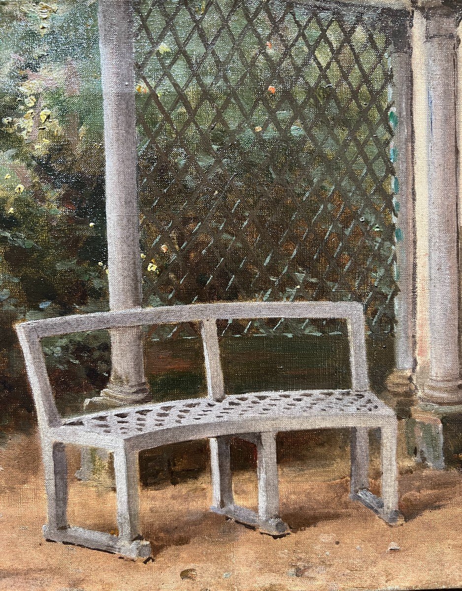 French School From The End Of The 19th Century - Bench And Pergola, Circa 1890-photo-4