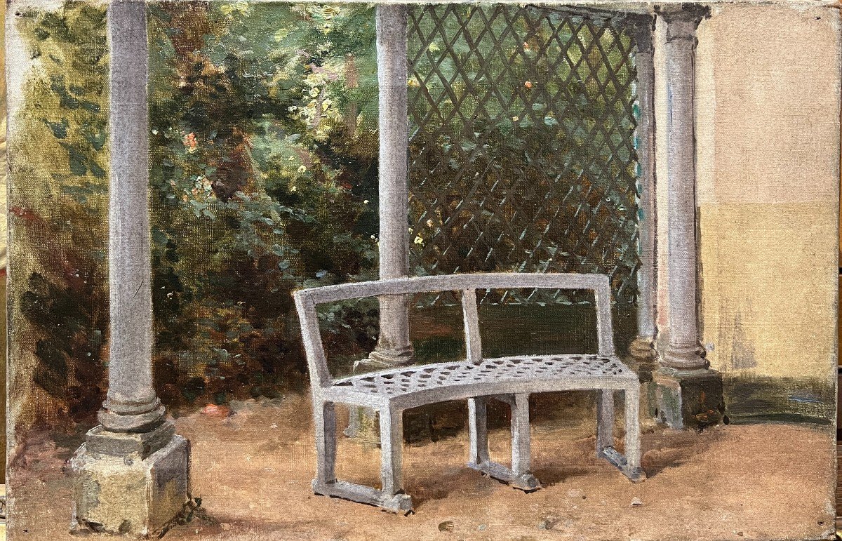 French School From The End Of The 19th Century - Bench And Pergola, Circa 1890