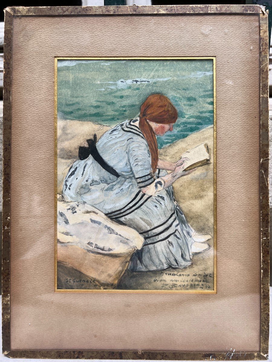 Ecole Française Du 20ème Siècle - Saint Guénolé, Elegante à La Lecture, 1912