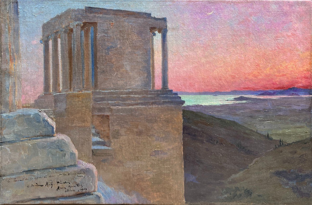 André Brouillet (1857-1914) - Athènes, l'Acropole Au Crépuscule, 1903-photo-2
