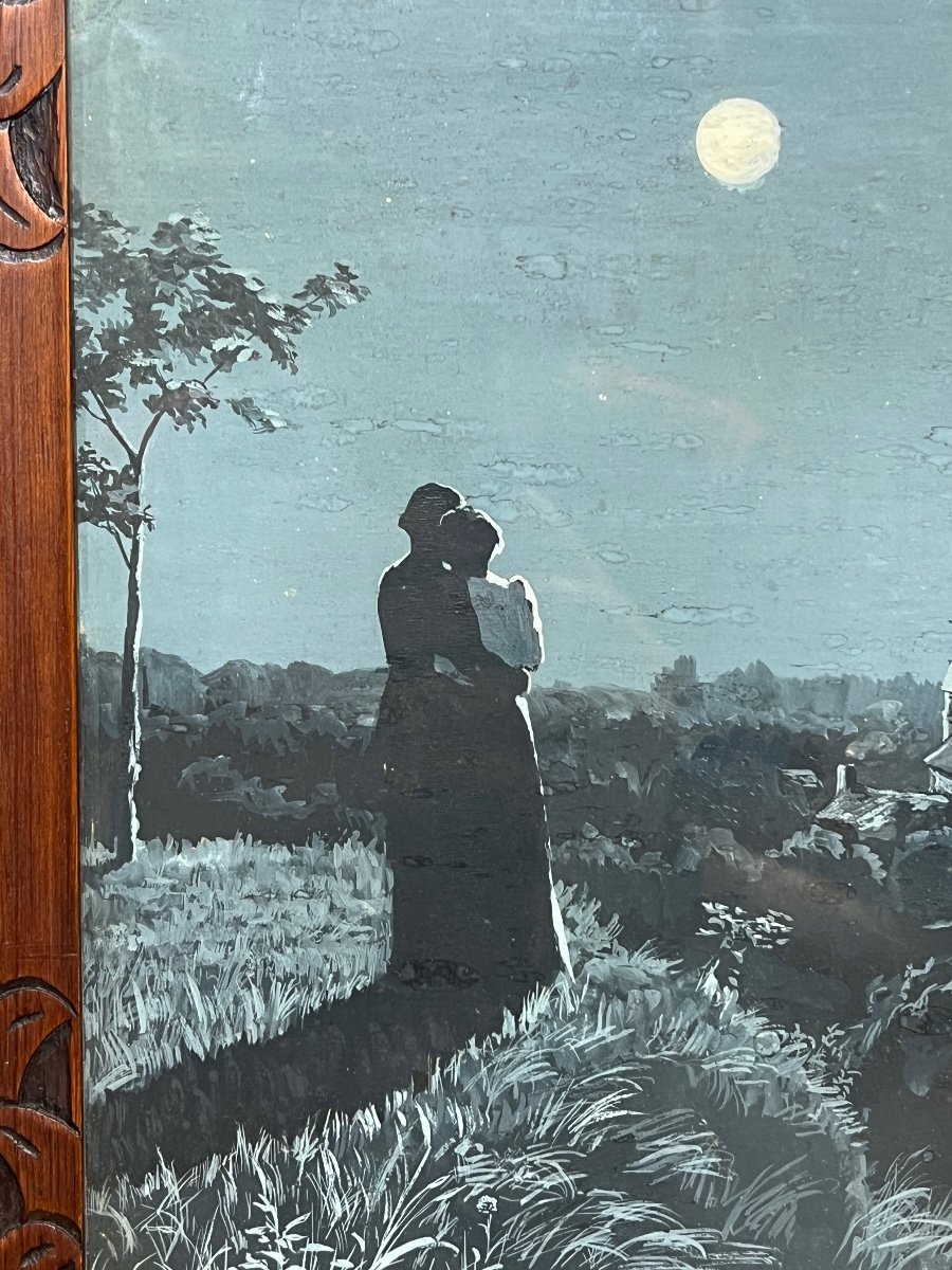 Ecole Française Art Nouveau - Couple Au Clair De Lune, Circa 1900-photo-3