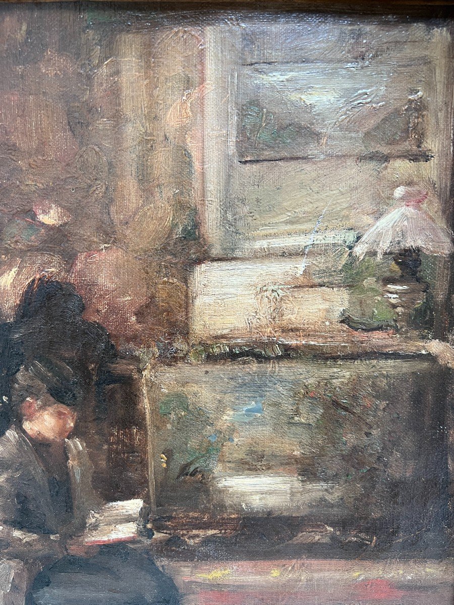 Ecole Française Du 19ème Siècle -entourage De Edouard Vuillard Interieur, Femme à La Lecture-photo-4