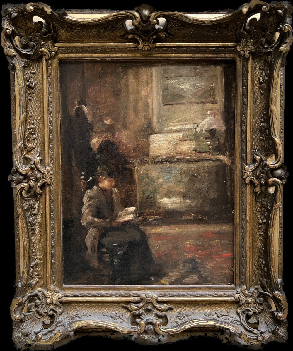 Ecole Française Du 19ème Siècle -entourage De Edouard Vuillard Interieur, Femme à La Lecture