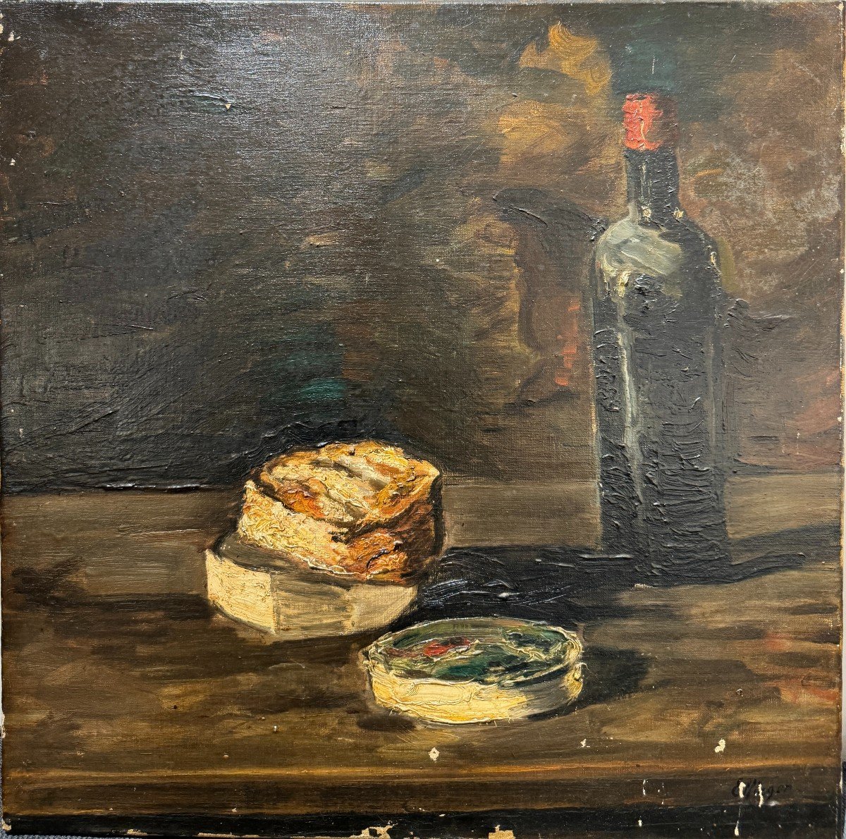 Léon Jules Effinger (1892-1967) - Nature Morte Au Fromage Et à La Bouteille De Vin, Circa 1920-photo-2