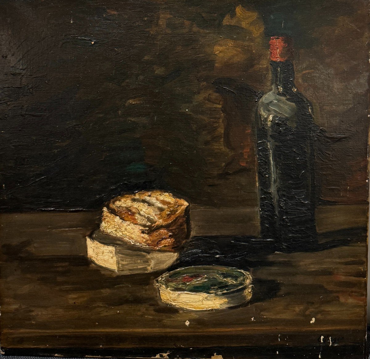 Léon Jules Effinger (1892-1967) - Nature Morte Au Fromage Et à La Bouteille De Vin, Circa 1920