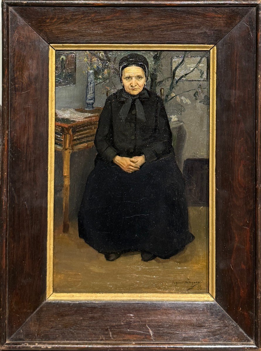 Eugène Lagare (1872 – 1929) Portrait Of The Artist's Mother In The Studio, 1895-photo-2
