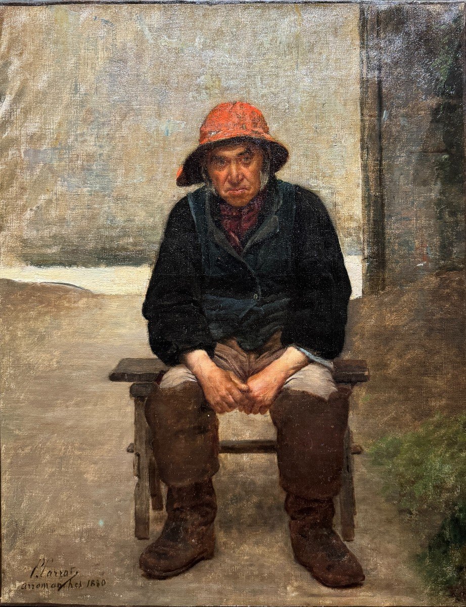 Philippe Parrot (1831-1894) - Normandy, Fisherman In Arromanches, 1880-photo-2