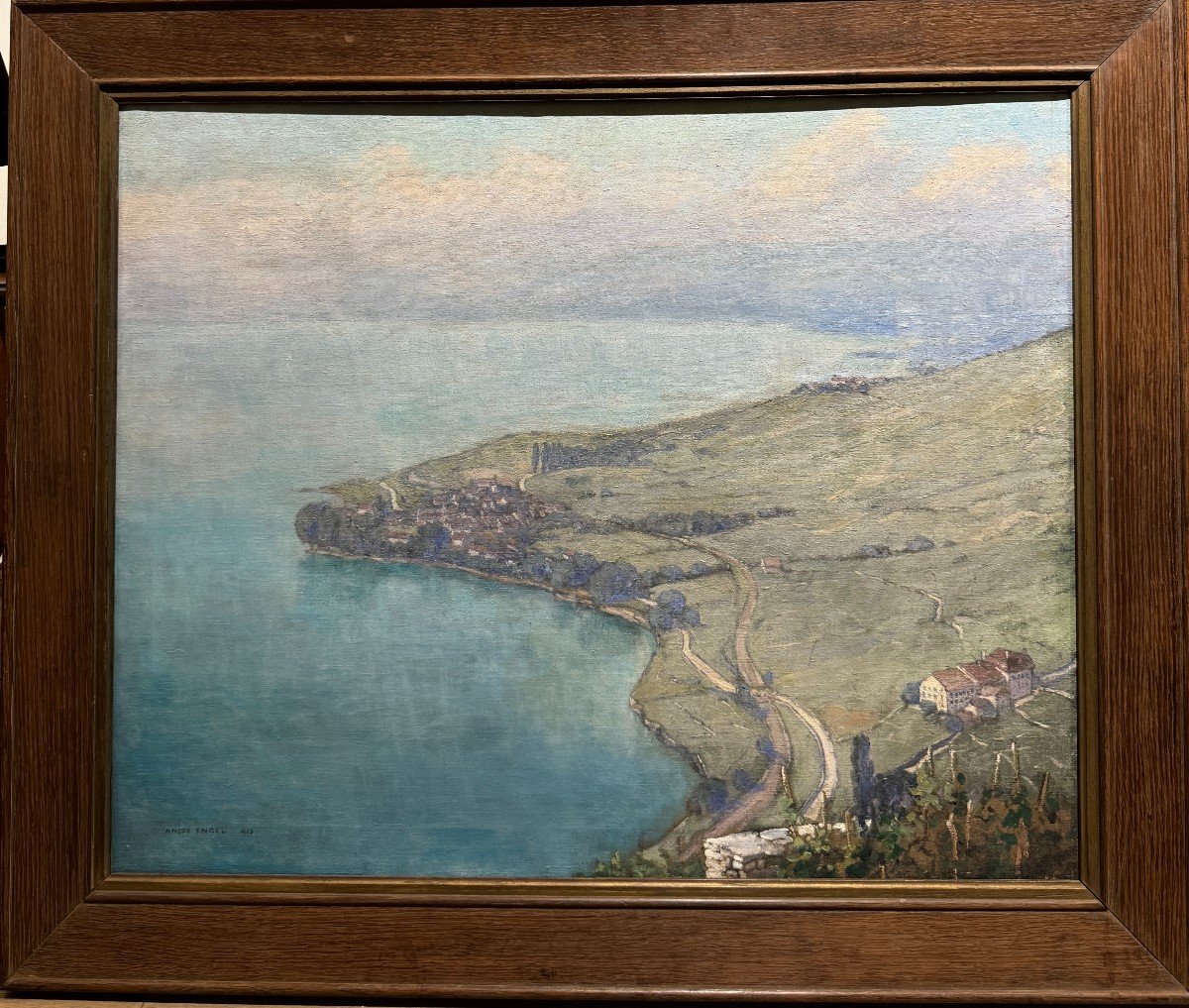 André Engel (1880-1942) - Swiss School, Aerial View Of Lake Geneva, 1913-photo-2