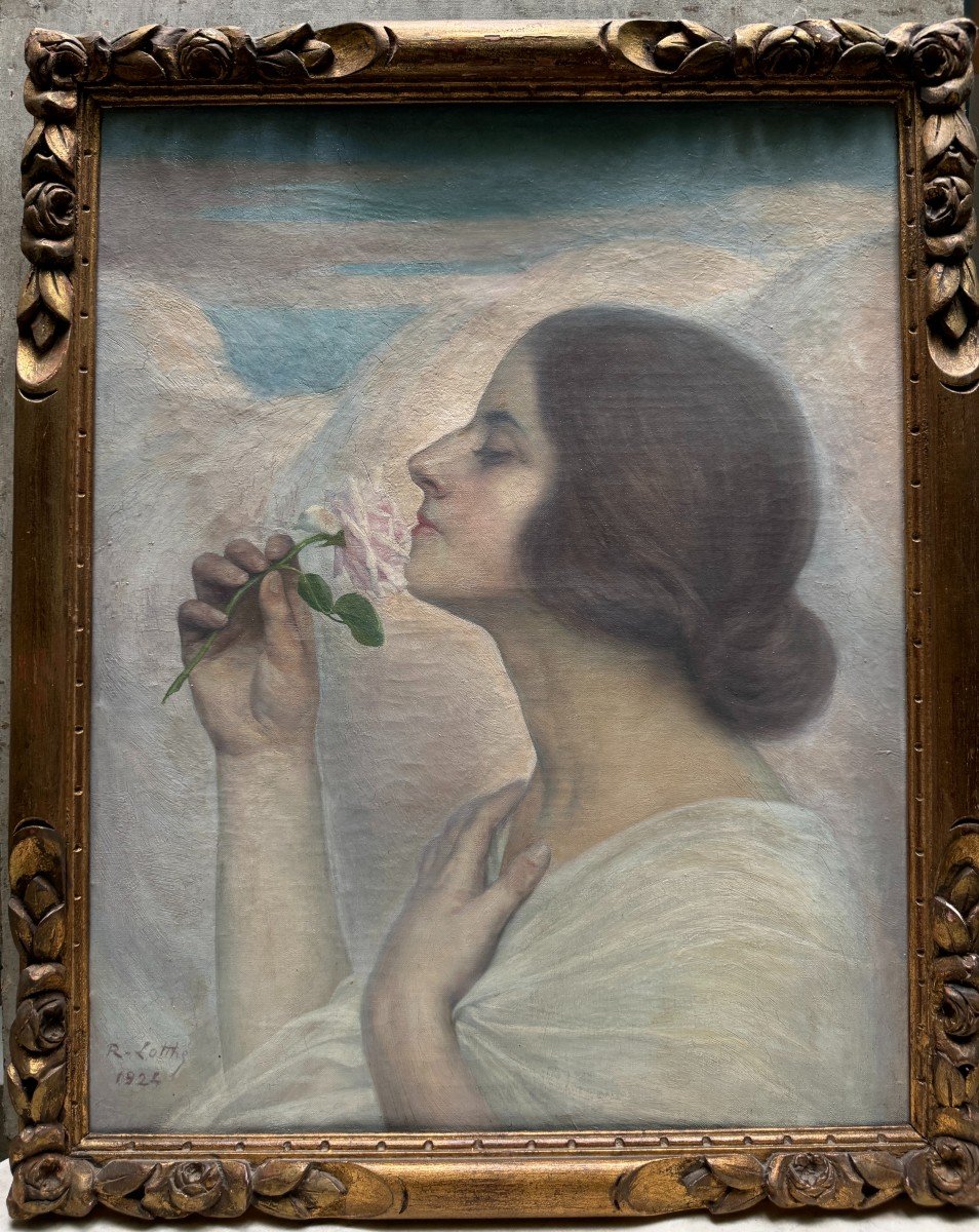 Raymond Lotthe (1867 - 1938) - Young Woman At The Rose, 1924-photo-3