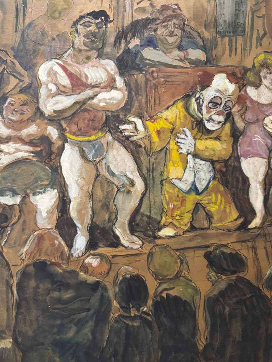 French School Of The Early 20th Century - Funfair, The Wrestlers, 1909 - Monogram Ww-photo-2
