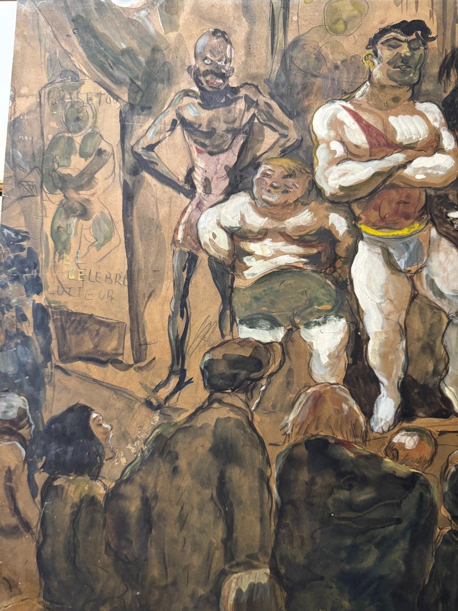French School Of The Early 20th Century - Funfair, The Wrestlers, 1909 - Monogram Ww-photo-4