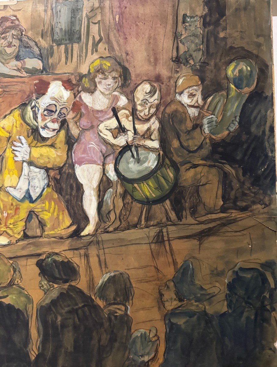 French School Of The Early 20th Century - Funfair, The Wrestlers, 1909 - Monogram Ww-photo-6