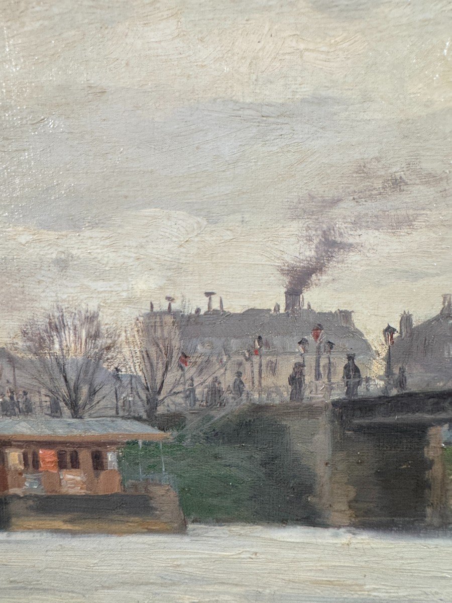 Anatole Eugène Hillairet (1880-1928) - On The Seine, Animated Parisian View, 1898-photo-4
