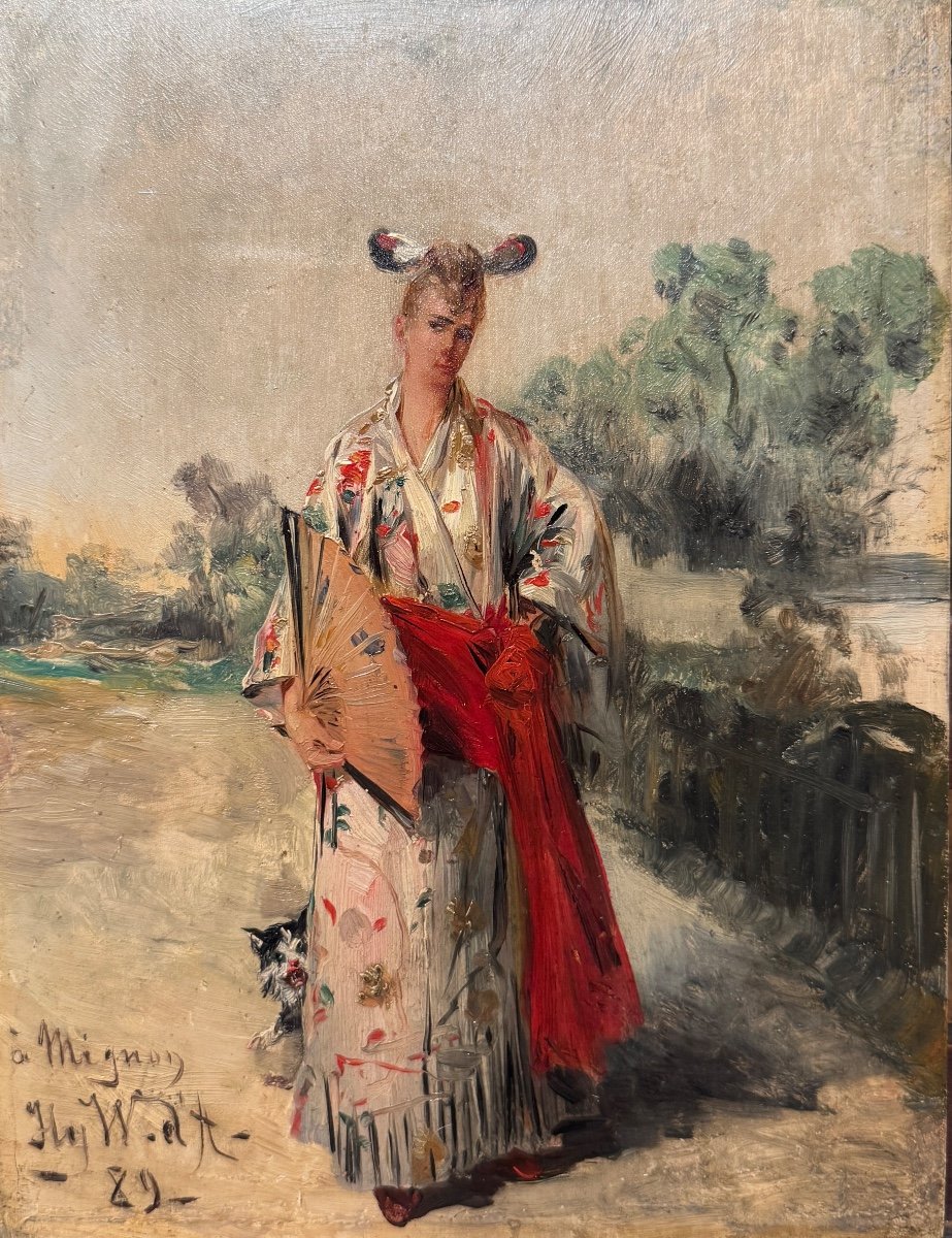 Henry John Lewis Walker d'Acosta (1883-1889) - Woman In Kimono With Cat, 1883