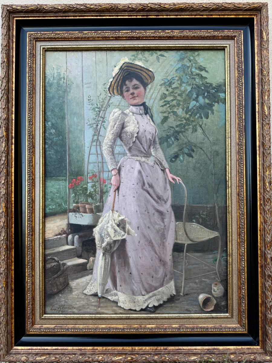 French Impressionist School - Elegant At La Serre, 1891 - Signed-photo-2