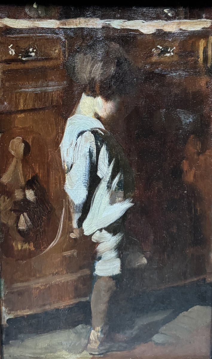 French Impressionist School - Child At The Chest Of Drawers, Circa 1890-photo-2