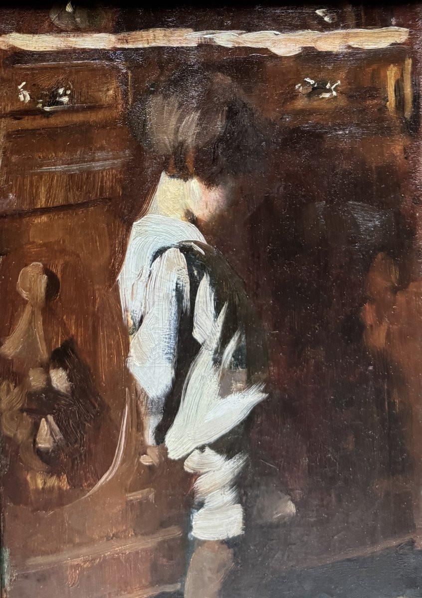 French Impressionist School - Child At The Chest Of Drawers, Circa 1890-photo-3