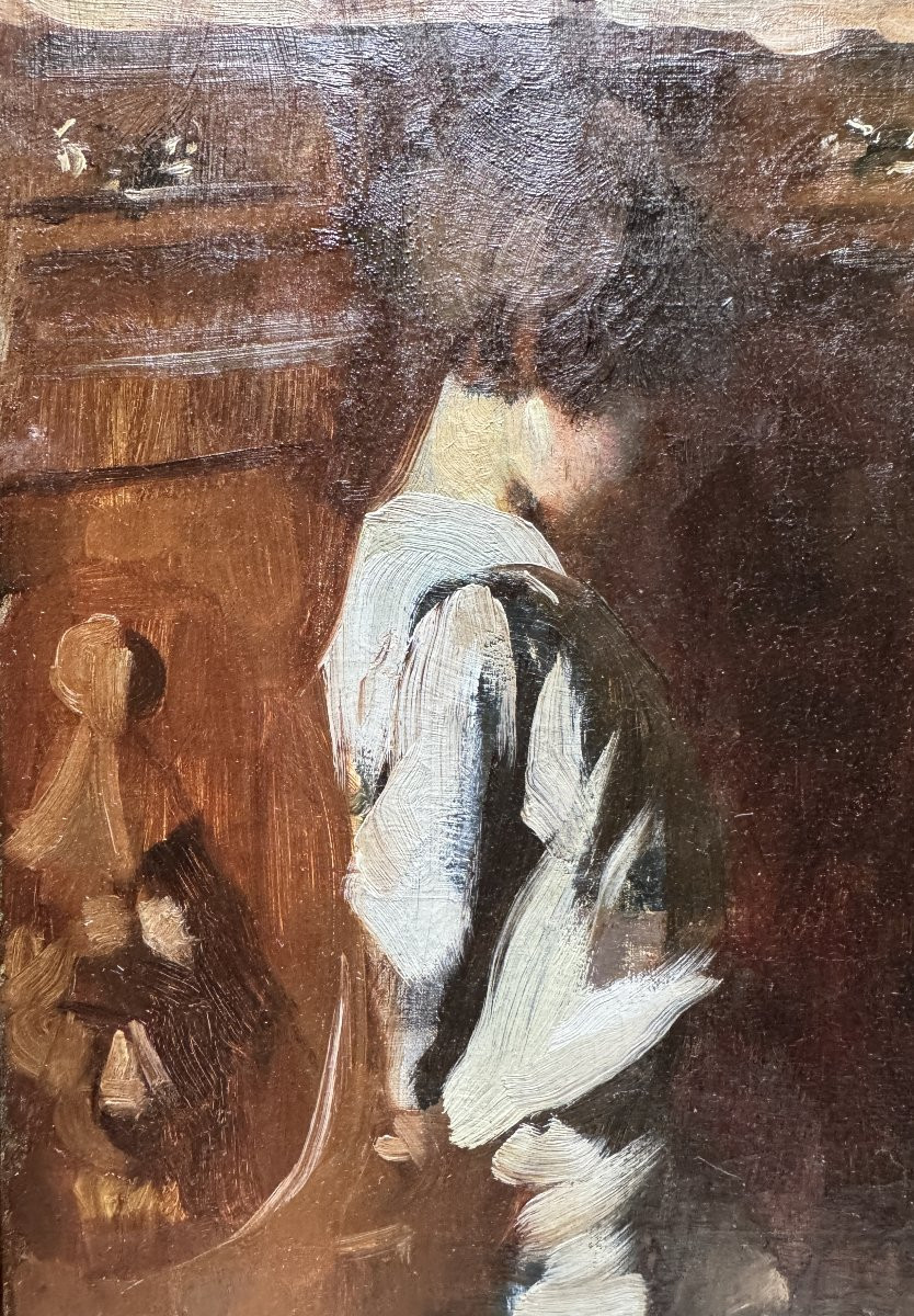 French Impressionist School - Child At The Chest Of Drawers, Circa 1890-photo-1