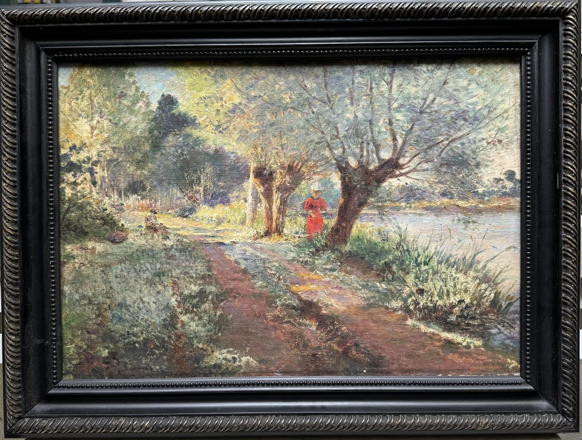 Ecole Française Impressionniste - au bord de la rivière, circa 1900-photo-2