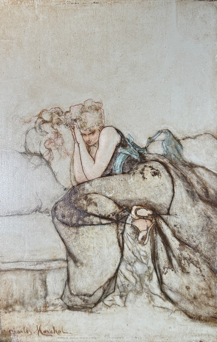 Charles François Marchal (1825-1877) - Courtesan On The Couch - Preparatory Sketch