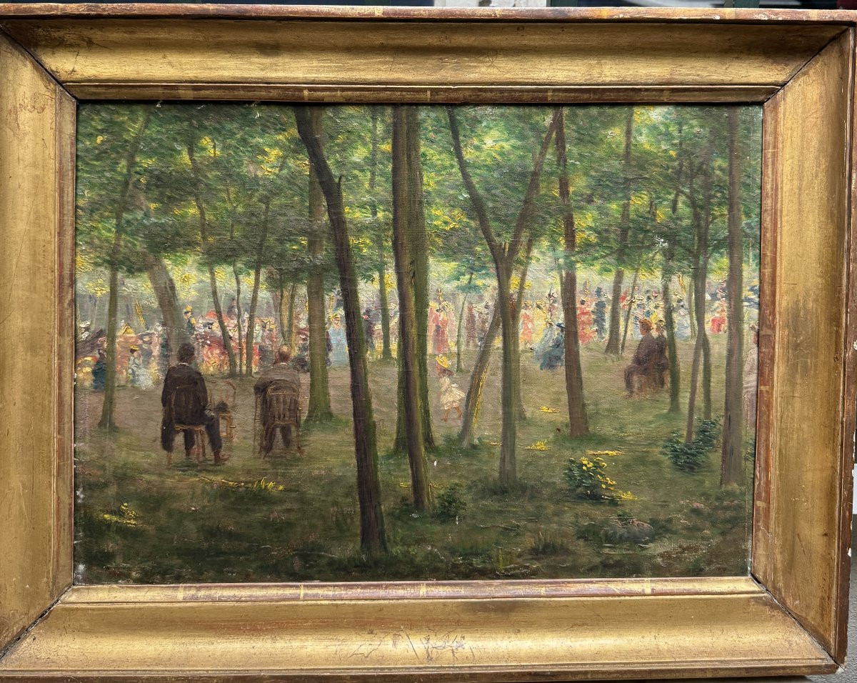 Impressionist School - Regulars On Avenue Des Acacias In The Bois De Boulogne, Circa 1890-photo-2