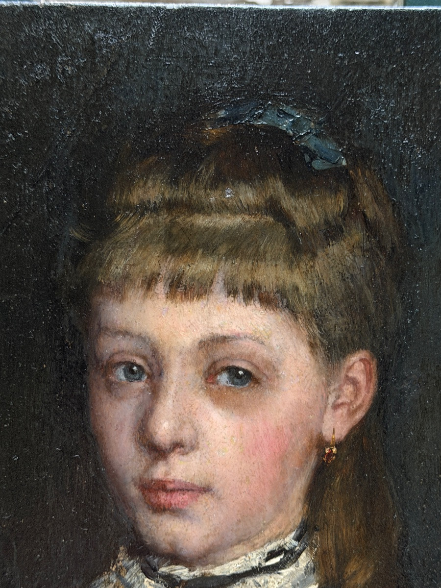 French Impressionist School - Portrait Of A Young Girl, Circa 1880 - Signed-photo-2