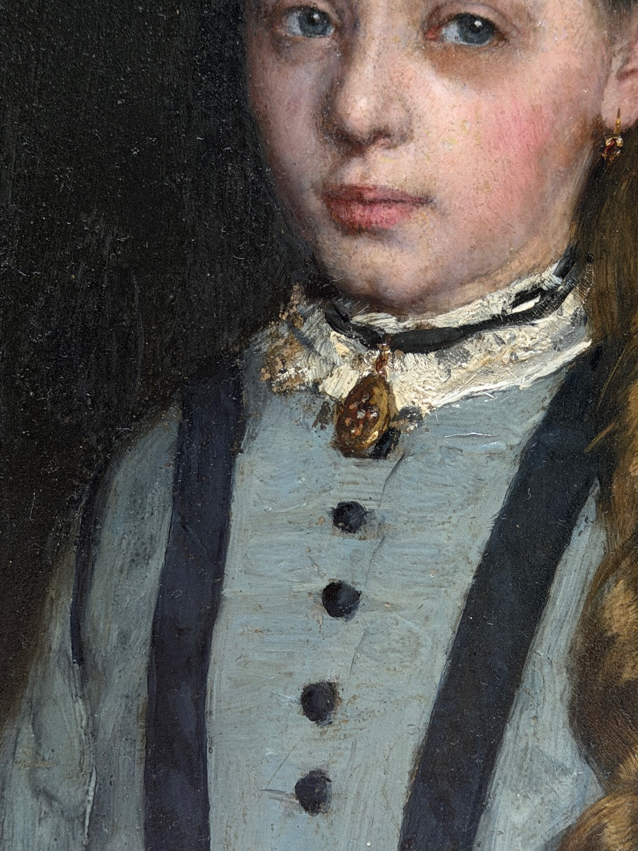 French Impressionist School - Portrait Of A Young Girl, Circa 1880 - Signed-photo-3
