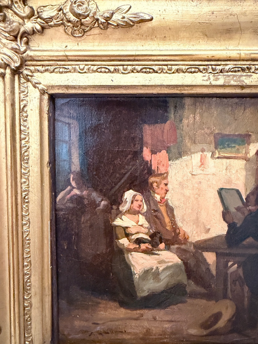 Alexandre Marie Guillemin (1817-1880) Artist Painting A Portrait Of A Couple, Circa 1850-photo-4