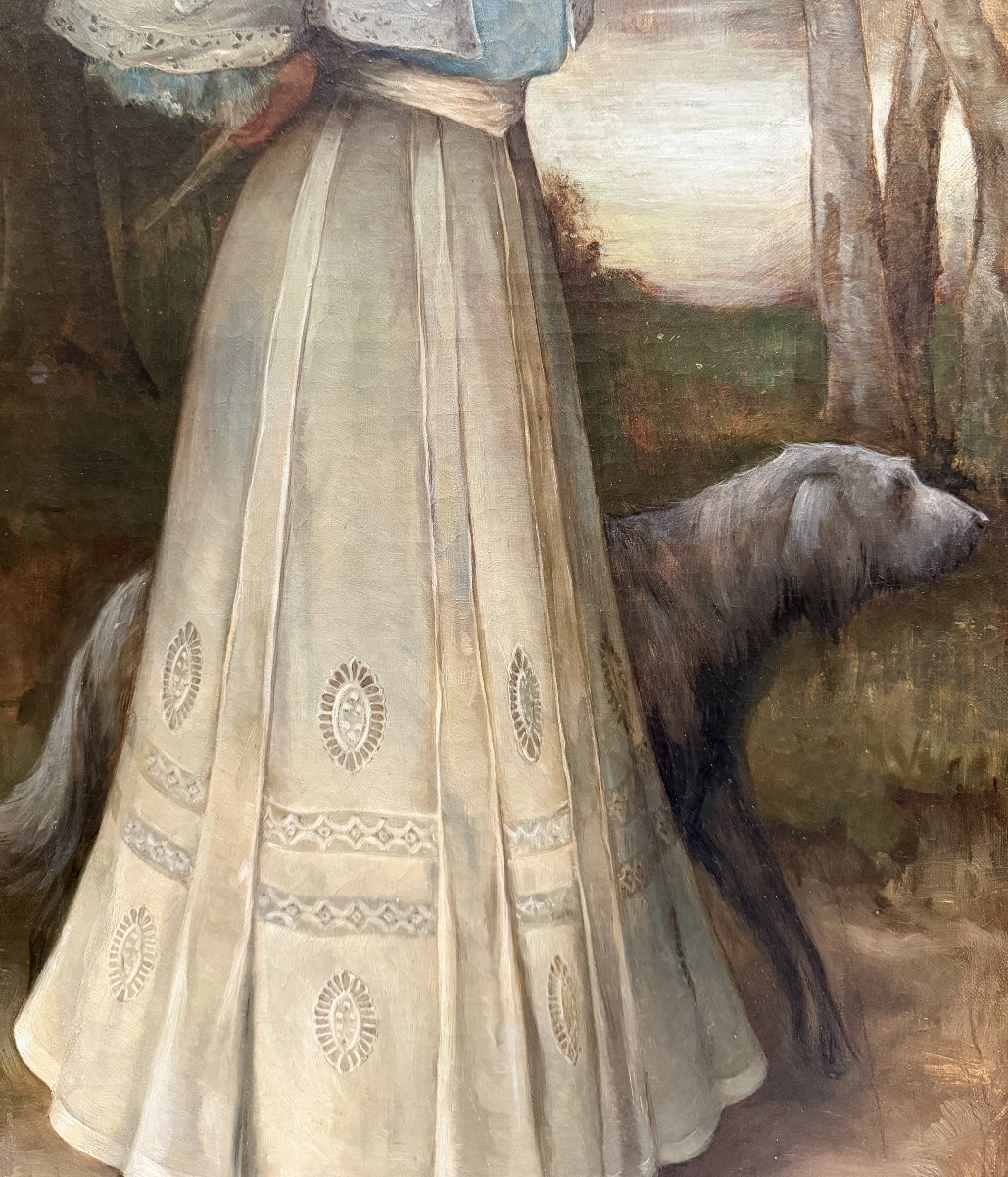 Frans Lauwers (1854-1931) - Elegant Woman With A Greyhound, Circa 1900-photo-4