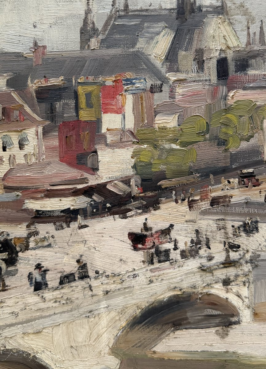 Ecole Française Impressionniste - Paris, le Pont Saint Michel, circa 1900-photo-2