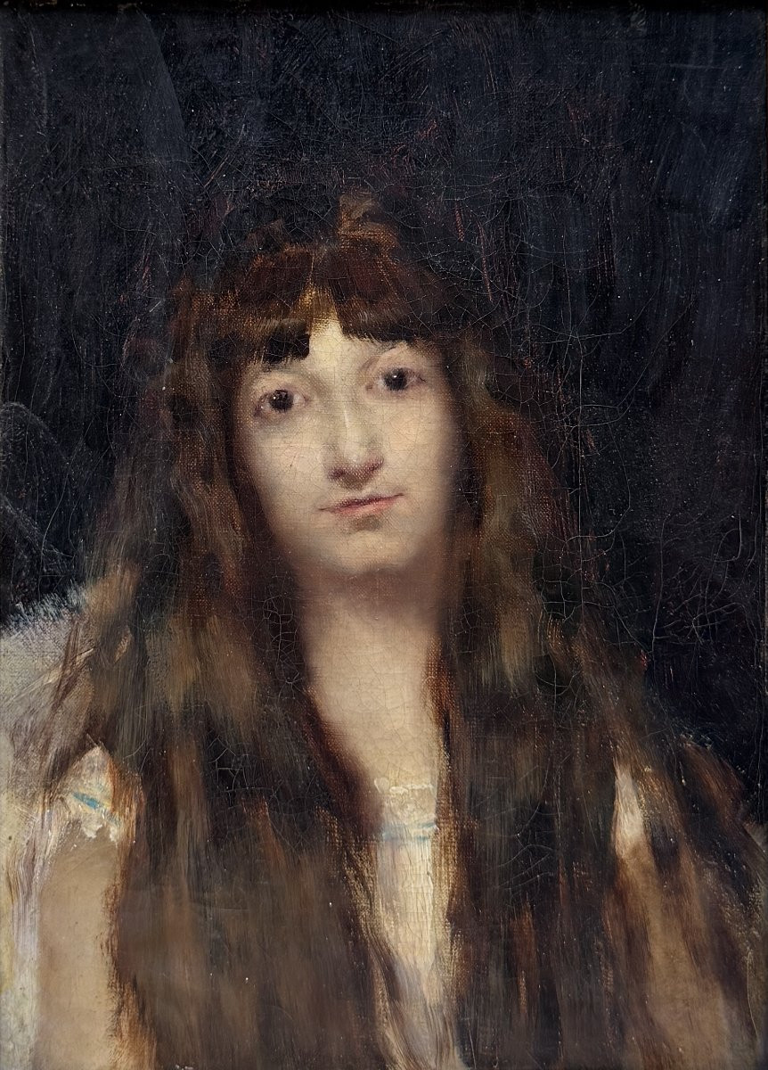 Late 19th Century French School - Portrait Of A Young Woman, Circa 1890-photo-2