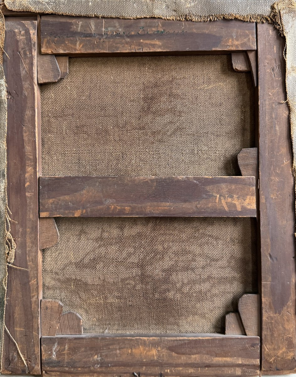 Ecole française ou belge du 19ème siècle - Portrait d'homme au chapeau / Insc sur chassis-photo-3