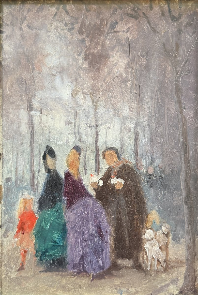 Ecole Française Impressionniste -Elégantes et enfant au jardin, circa 1890-photo-2