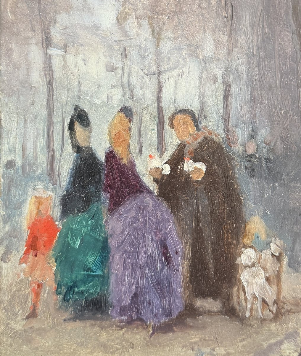 Ecole Française Impressionniste -Elégantes et enfant au jardin, circa 1890-photo-3