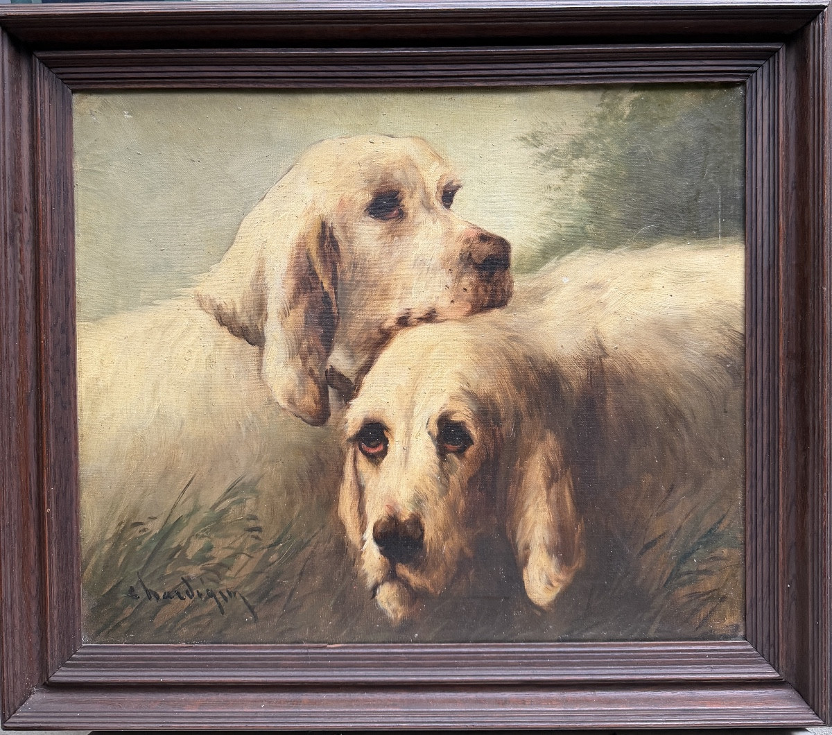 JULES CHARDIGNY (1842-1892)- DOUBLE PORTRAIT DE CHIENS - GRIFFONS VENDÉENS