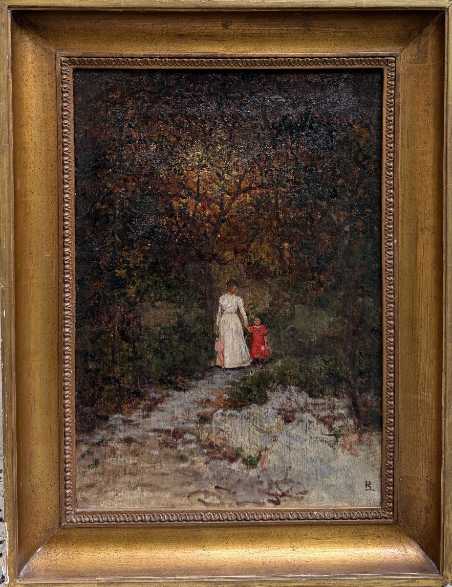 Ecole impressionniste russe - Moscou, promenade au bois, circa 1890 - Monogramme