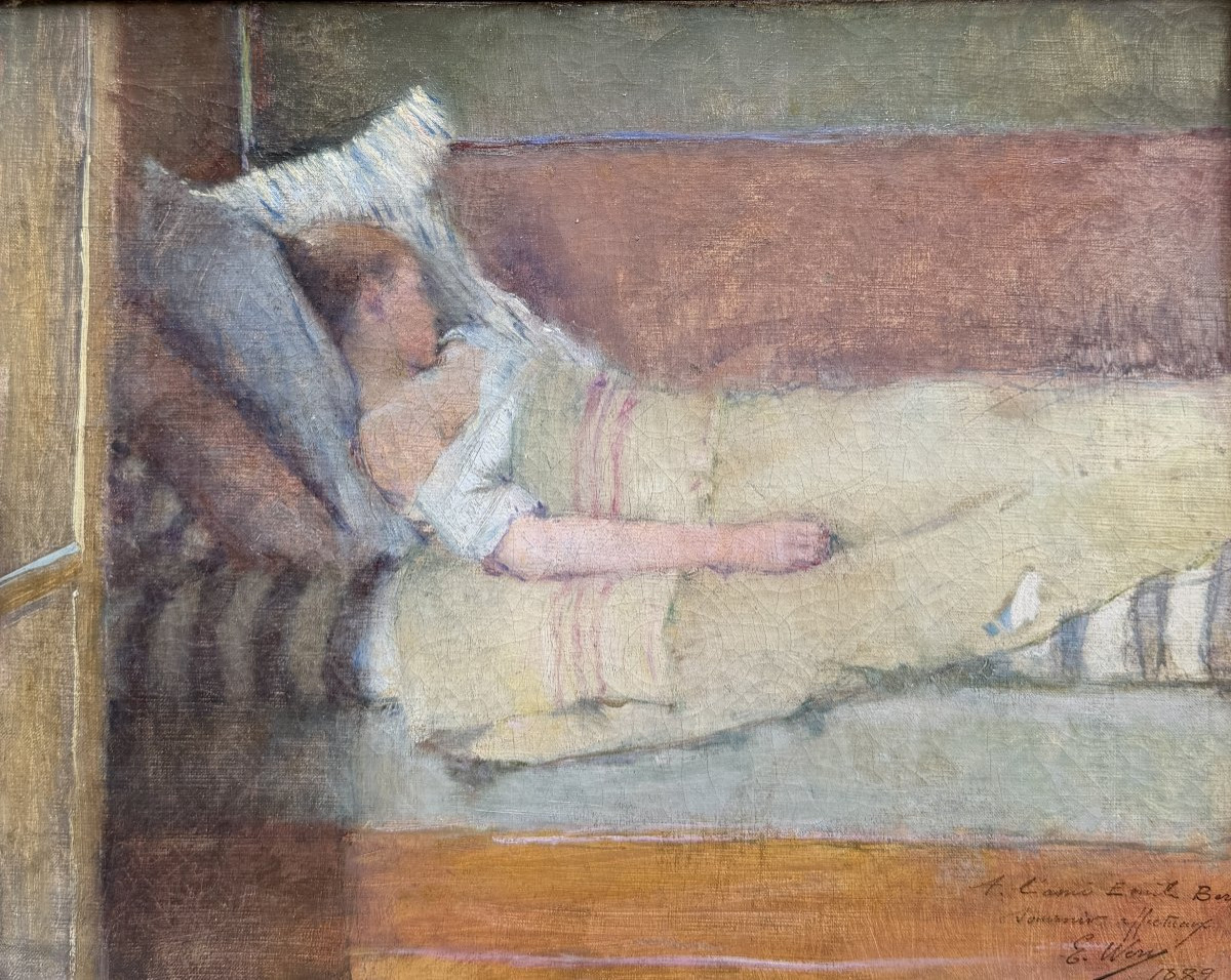 Emile Auguste Wery (1868-1935) - Au lit, 1889 - dédicace à Emile Bernard-photo-2