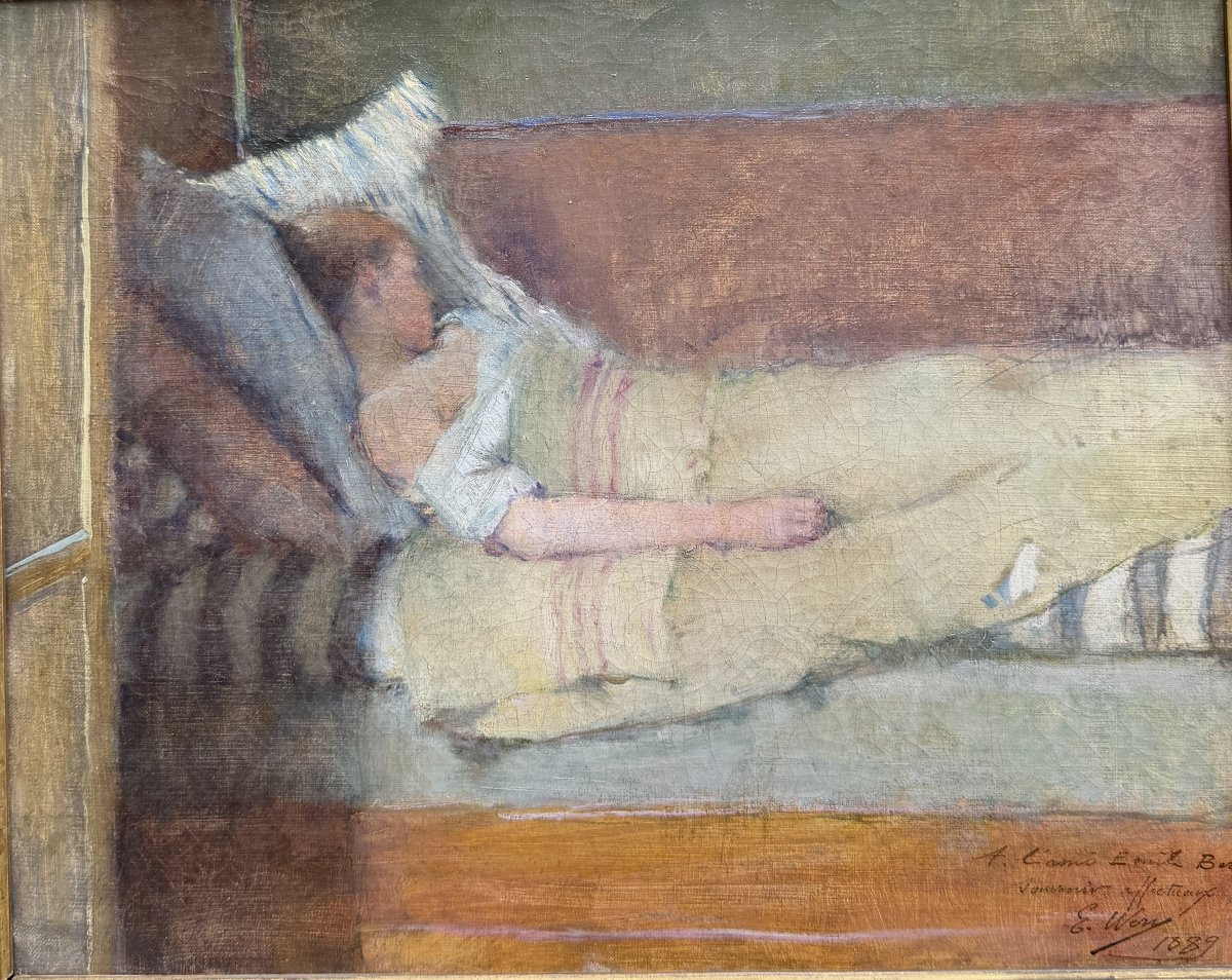 Emile Auguste Wery (1868-1935) - Au lit, 1889 - dédicace à Emile Bernard-photo-3