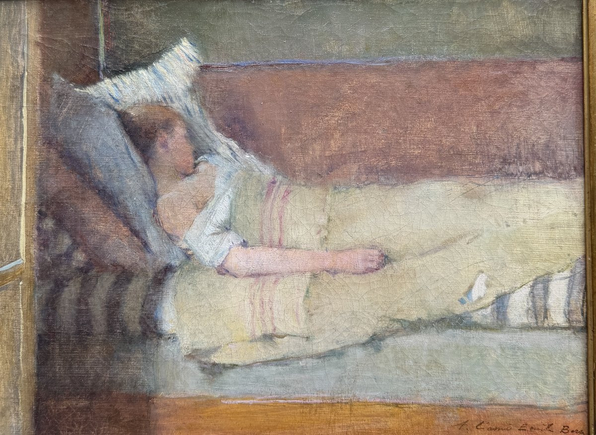 Emile Auguste Wery (1868-1935) - Au lit, 1889 - dédicace à Emile Bernard-photo-2